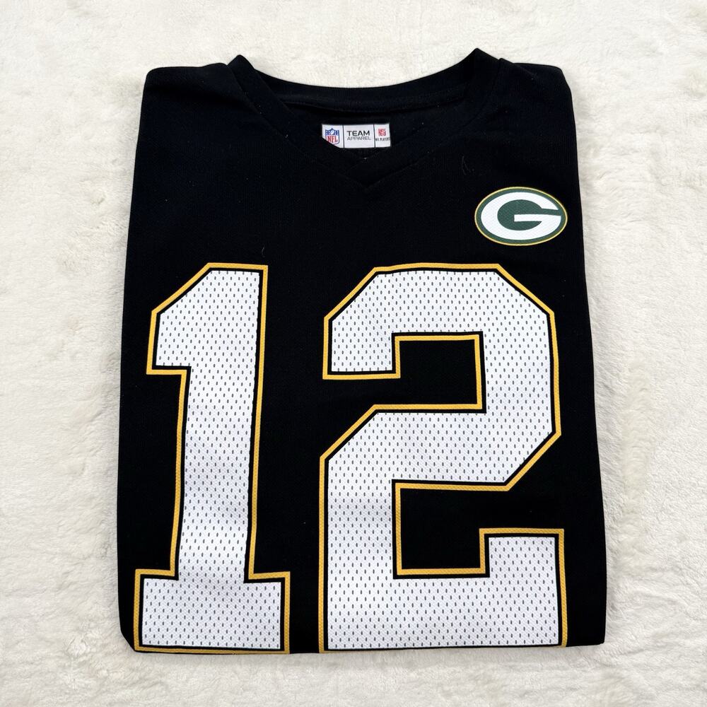 NFL Apparel Mens Black Green Bay Packers Aaron Rodgers #12 T-shirt Size Medium